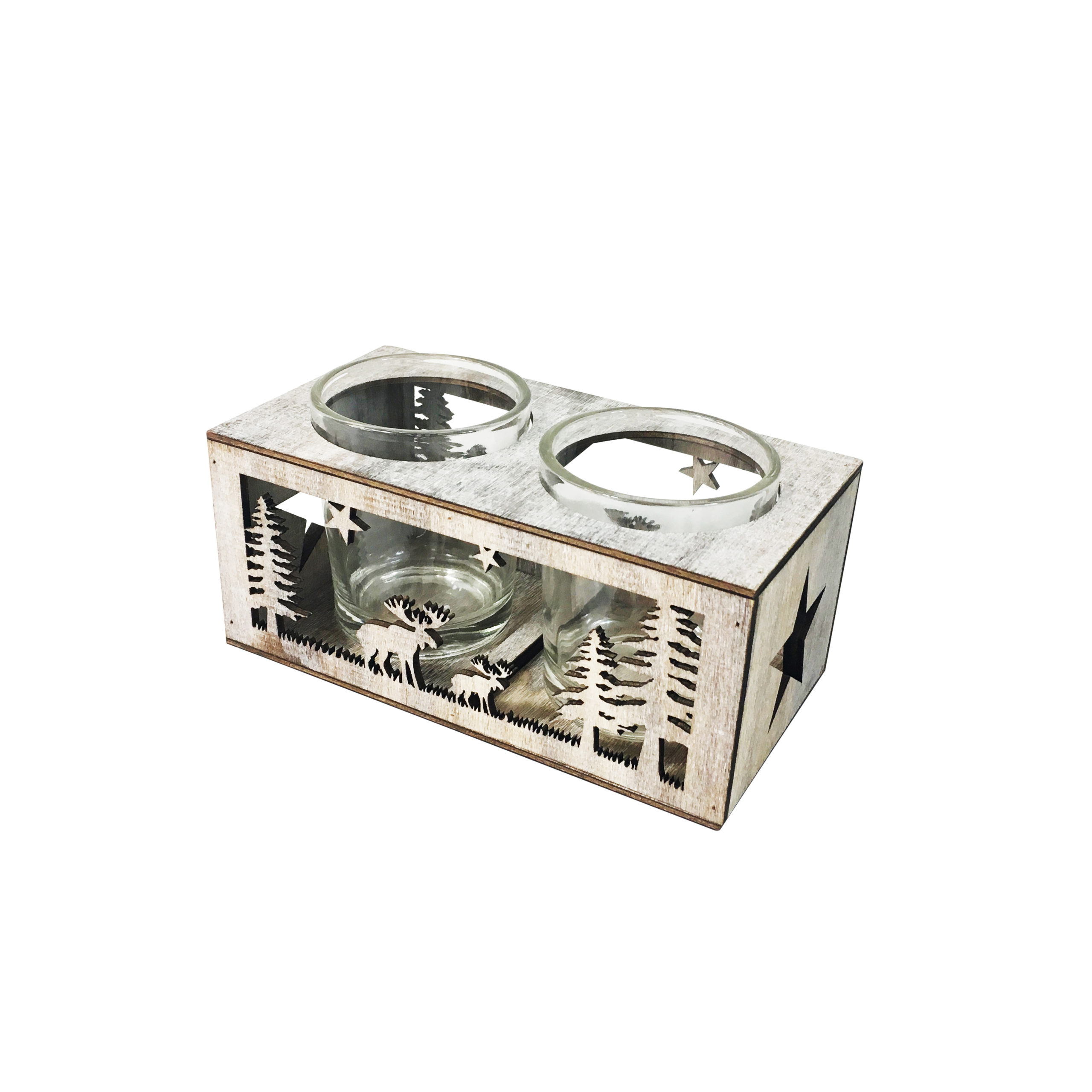 Photophore 2 verres décor nature